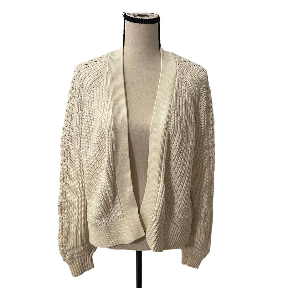 Abercrombie & Fitch Cardigan Sweater | Open Front Chunky Cable Knit Cream